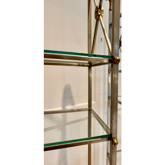 Mid Century Steel & Brass French Etagere, Maison Jansen Style For Sale In New York - Image 6 of 13