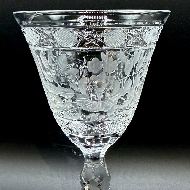 Meissen Crystal Wine Glasses, Floral Engraved & Cane Cut, German Bleikristall, 1960s, Set of 6 For Sale - Image 10 of 18