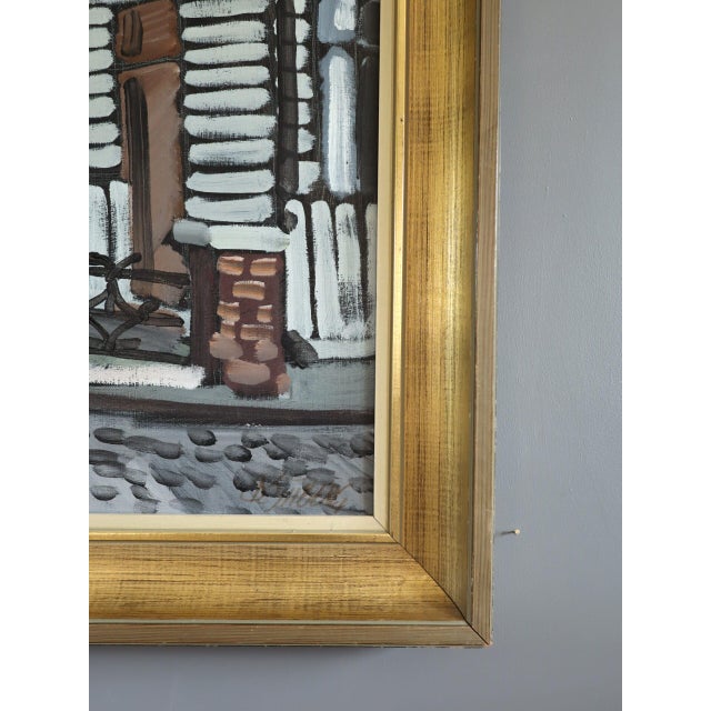 Textile 1974 Modernist 'Facade in Focus' Vintage Swedish Expressive Street Scene Oil Painting, Framed For Sale - Image 7 of 11