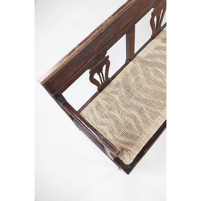 Antique Neoclassical Carved Lyre-Back Hall Bench With Rush Seat | Five-Seat Dining or Entry Bench For Sale - Image 10 of 12