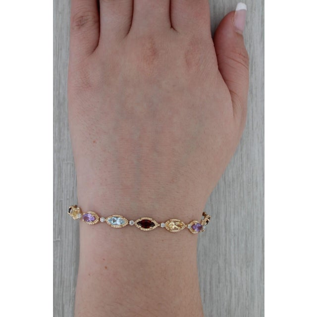 Modern 7.96ctw Gemstone Tennis Bracelet 14k Gold Topaz Amethyst Citrine Garnet Diamond For Sale - Image 3 of 8