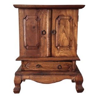 Vintage Balinese Hand Carved Hardwood Jewelry Armoire Cabinet For Sale