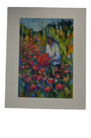 Late 20th Century "Picking Poppies" French Pastel Signed Drawing by J. Martin