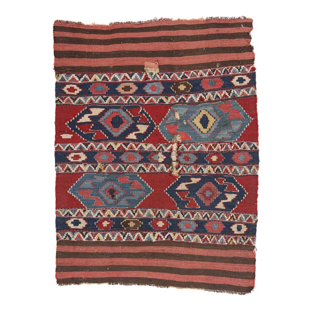 1880's Distressed Antique Caucasian Shirvan Kilim Rug - 02'10 X 03'08 For Sale