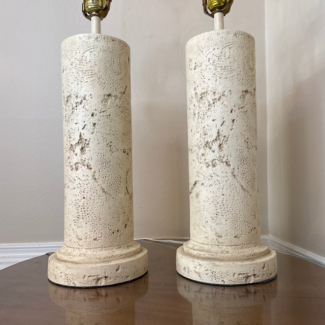 Late 20th Century Vintage Costal Faux Coral Stone Table Lamps - A Pair For Sale - Image 5 of 9