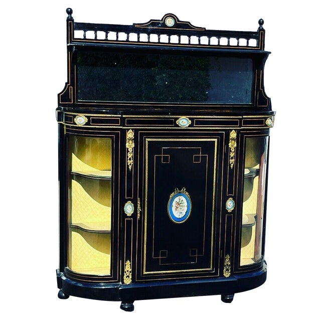 Victorian French Empire Credenza with Porcelain Plaques For Sale