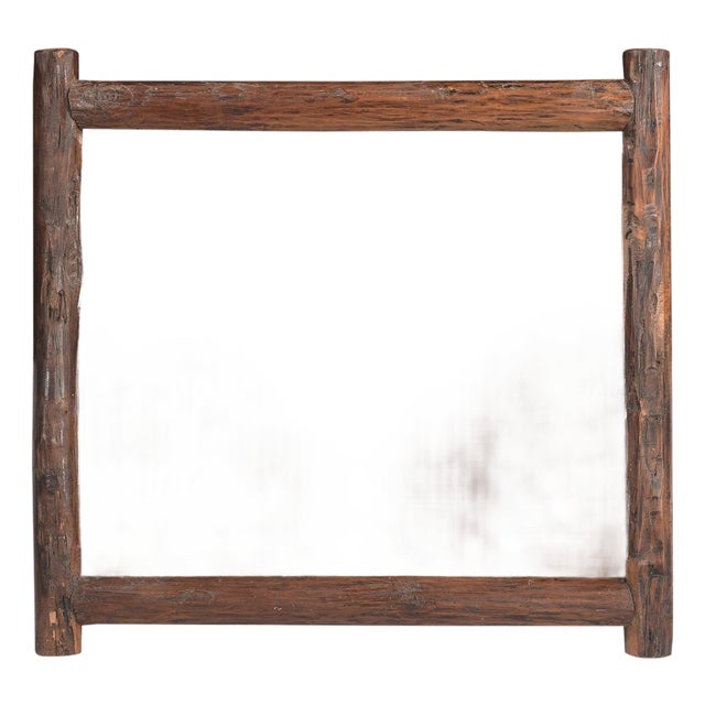 1980s Rustic Ranch Distressed Wood Square Vanity Mirror For Sale