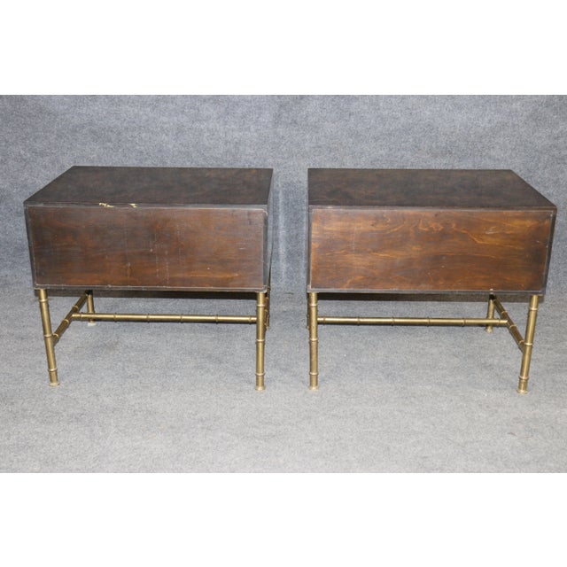 Wood Pair of Regency Style Burl Wood & Brass Nightstands by Mastercraft For Sale - Image 7 of 13