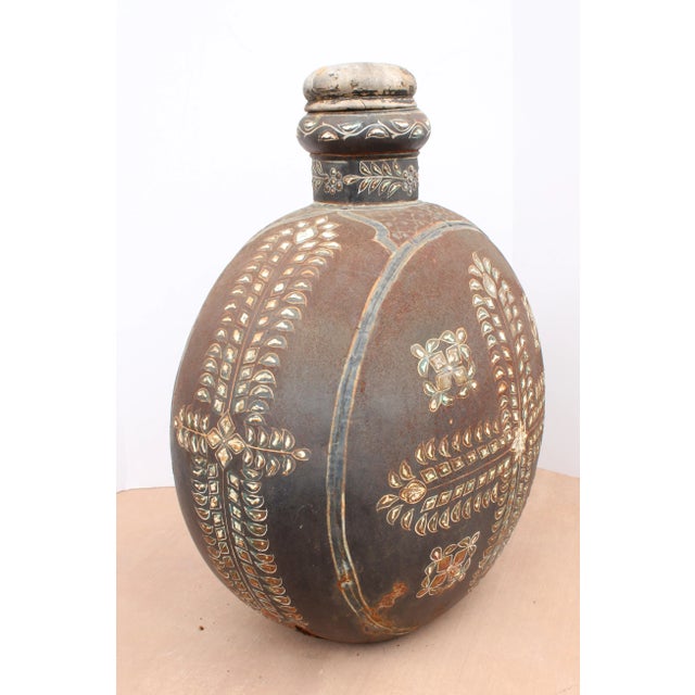 Tribal Vintage Indo-Raj (Rajasthan) Hand-Painted Water Jug 26" For Sale - Image 3 of 6