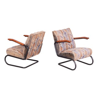 Bauhaus Armchairs in Beech and Steel, Czech, 1930s, Set of 2 For Sale
