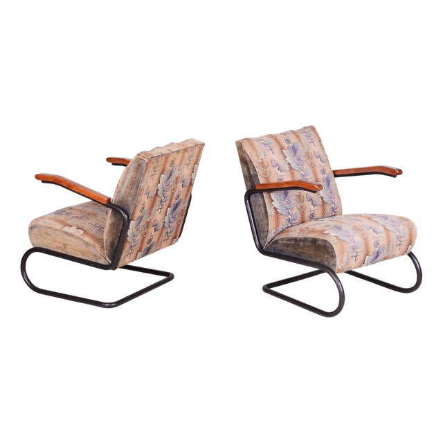 Bauhaus Armchairs in Beech and Steel, Czech, 1930s, Set of 2 For Sale