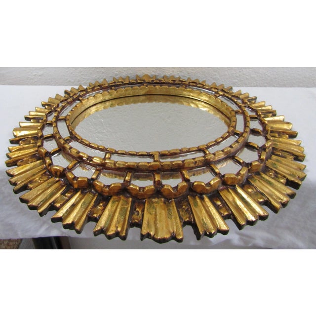 1990s 1990s Peruvian Artisan Hand Crafted Gold Oval Wood Wall Mirror For Sale - Image 5 of 9