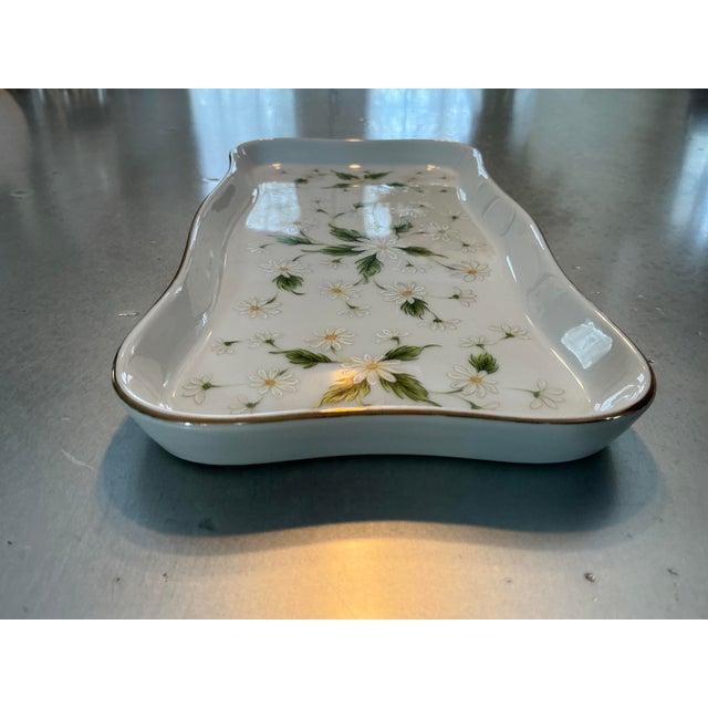1980s Vintage Floral Tray, Kifton Japan, Hand Painted Daisy, Vanity Tray,1980s Porcelain. For Sale - Image 5 of 11