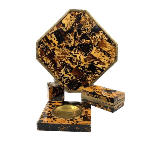 Italian Smoking Set in Brass and Wood, 1970, Set of 4 For Sale - Image 13 of 18