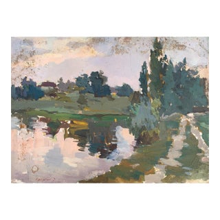 Impressionism River Landscape Oil Painting, Ukrainian Art, 1970s 46-62 For Sale