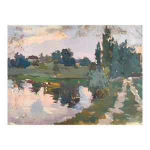 Impressionism River Landscape Oil Painting, Ukrainian Art, 1970s 46-62