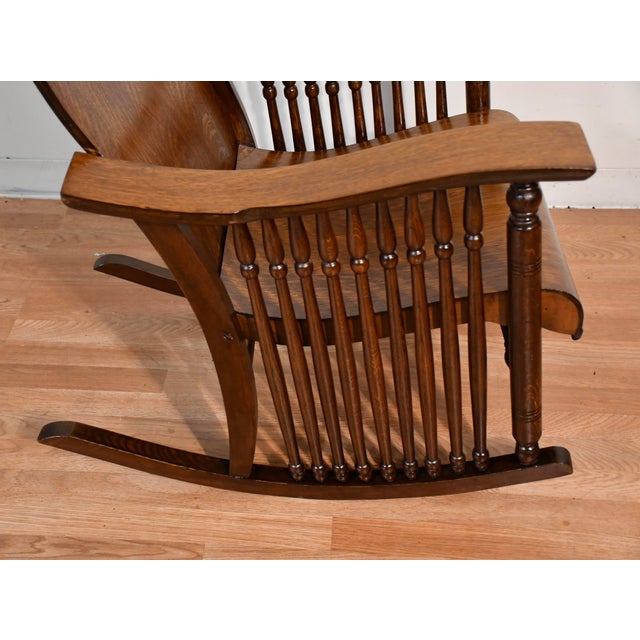 1900s Antique Mission Arts & Crafts Tiger Oak Wood Rocking Chair For Sale - Image 10 of 10