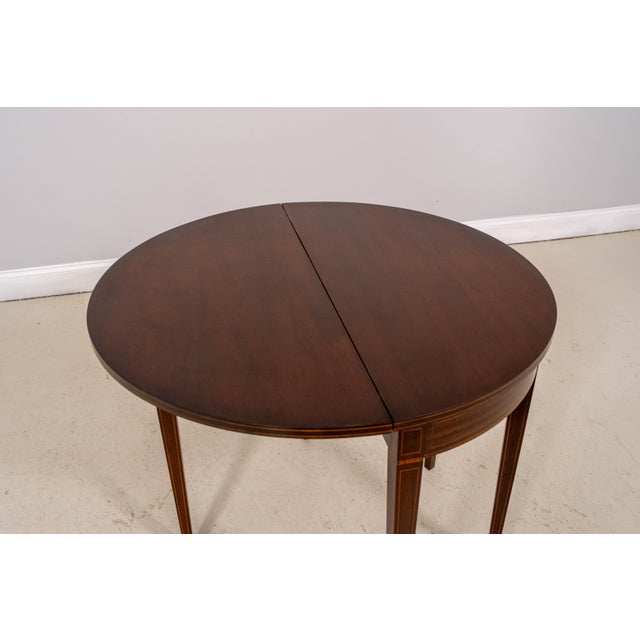 1970s Kittinger Mahogany Gate Leg Demilune Inlaid Game Table For Sale - Image 5 of 13