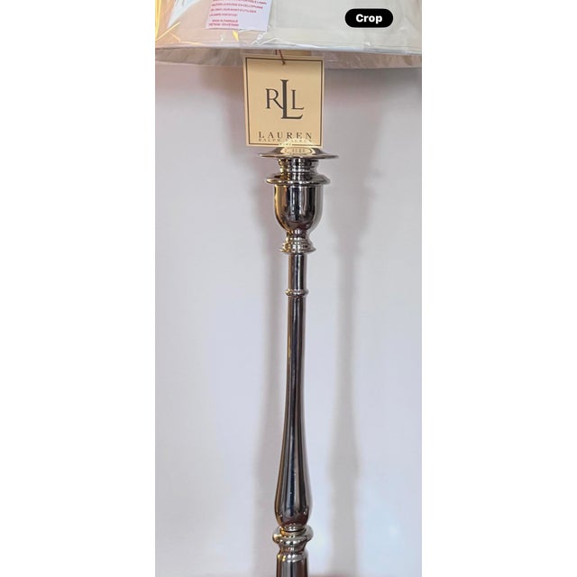 A timeless Ralph Lauren candlestick-style table lamp, brand new w/ tags, with a beautifully turned silhouette and a...