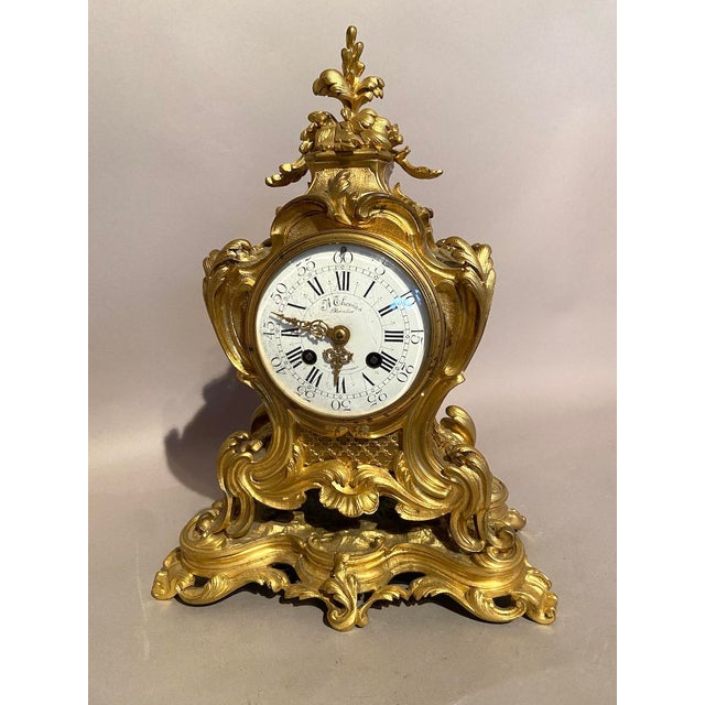 19thC Japy Frères Louis XV Gold Ormolu Bronze Mantel Clock 1pc For Sale - Image 18 of 18