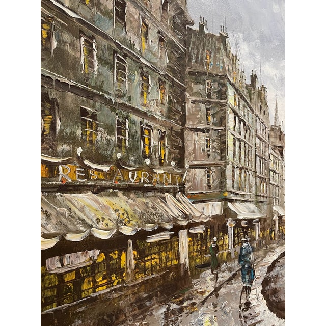 1960s Paris Champs Elysees Impressionist Cityscape Oil on Canvas Signed Fontaine For Sale - Image 13 of 14