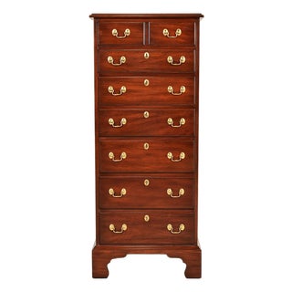Henkel Harris Chippendale Carved Solid Mahogany Lingerie Chest or Highboy Dresser For Sale
