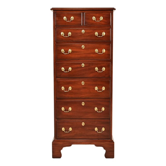 Henkel Harris Chippendale Carved Solid Mahogany Lingerie Chest or Highboy Dresser For Sale