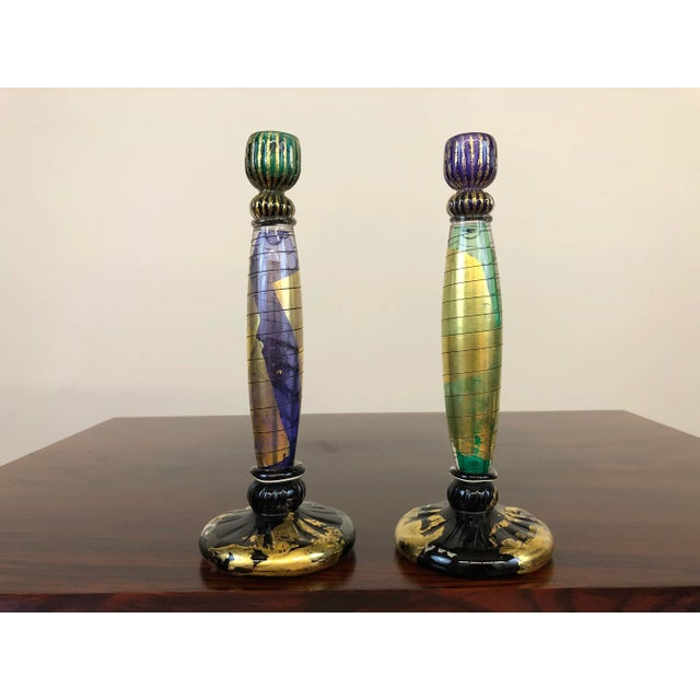 Blown Glass Candlestick Holders Signed by David Garcia For Sale - Image 4 of 12