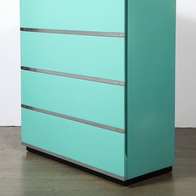 Art Deco Robin's Egg Blue Lacquer & Brushed Aluminum High Chest by Donald Deskey For Sale In New York - Image 6 of 12