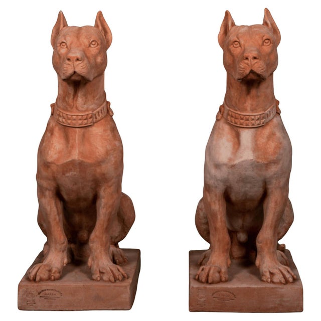 Dog Statues, Early 20th Century, Terracotta, Set of 2 For Sale - Image 5 of 8