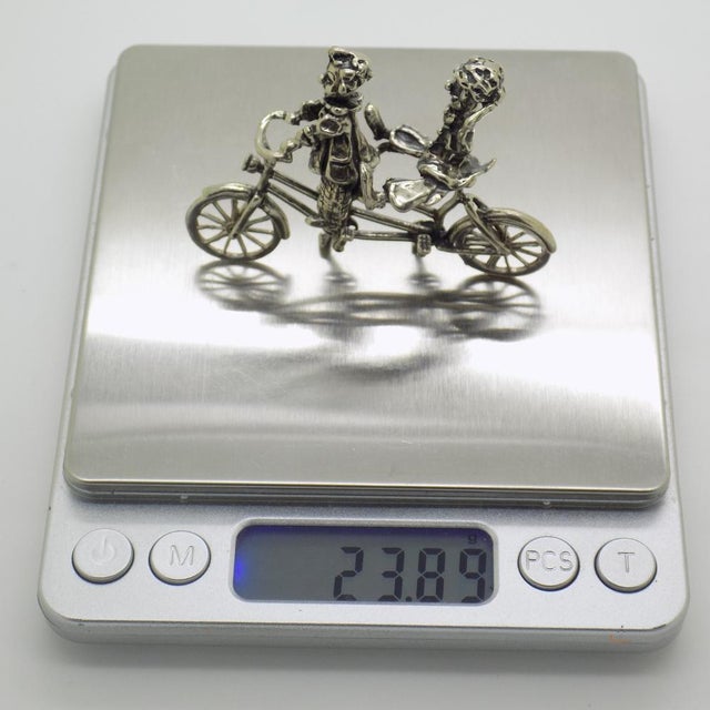 Metal Vintage Italian Handmade Silver Clown on Tandem Bicycle Figurine, 1970s For Sale - Image 7 of 10