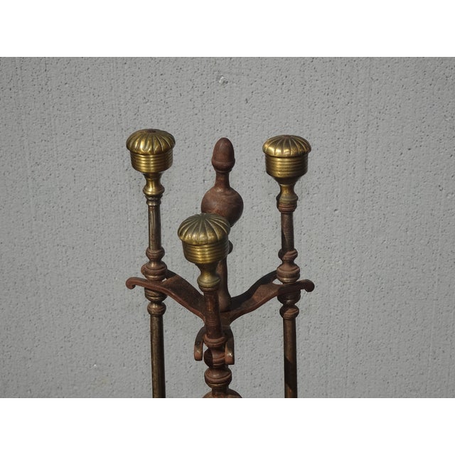 1970s Vintage French Country Iron Fireplace Tools W Brass Handles ~ Set of Three For Sale - Image 5 of 12