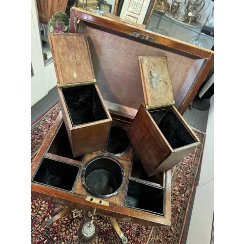 Brown Antique English Regency Fully Fitted Tea Caddy Stand on Casters For Sale - Image 8 of 12
