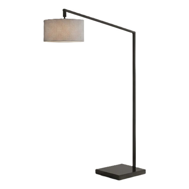 Stretch 75"h 1-Light Chairside Arc Lamp, Cashmere Gray Linen Shade & Body, Dimmable, for Living Room or Bedroom For Sale