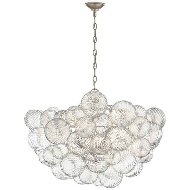 Transitional Julie Neill for Visual Comfort Signature Talia Large Chandelier in Burnished Silver Leaf & Clear Swirled Glass For Sale - Image 3 of 3