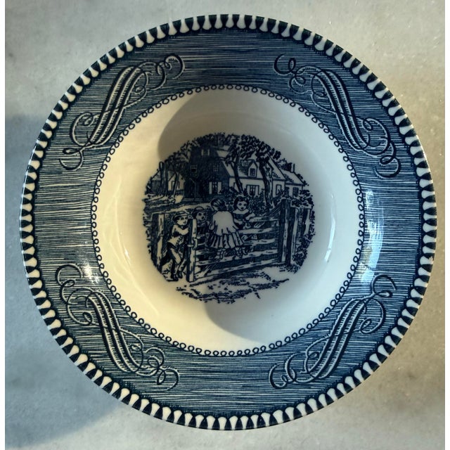 Set of 5 vintage small berry or dessert bowls in Currier & Ives "Old Farm Gate" pattern by Royal China compay. Bowls...