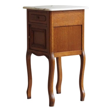 Antique Bedside Table with White Marble Top, France, 1900s For Sale