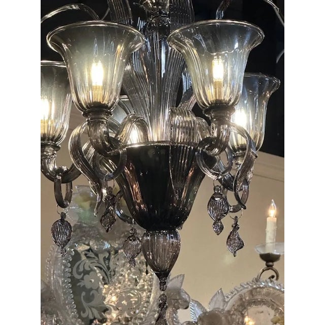 Murano Black Glass Chandelier For Sale In Dallas - Image 6 of 7