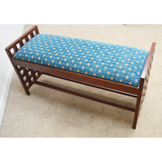 Blue Stickley Cherry Bench For Sale - Image 8 of 10