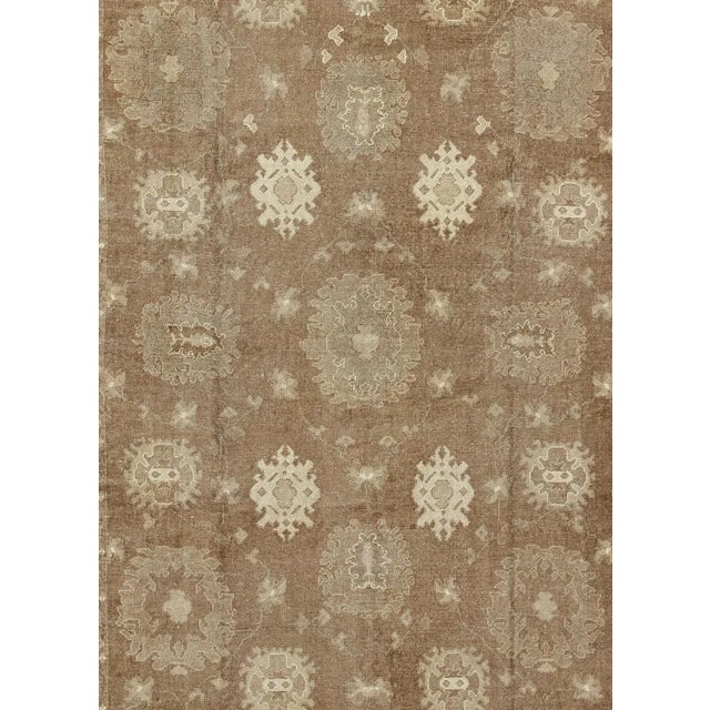Large Vintage Turkish Rug in Light Brown Field, Taupe, Ivory and Earth Tones For Sale - Image 4 of 7