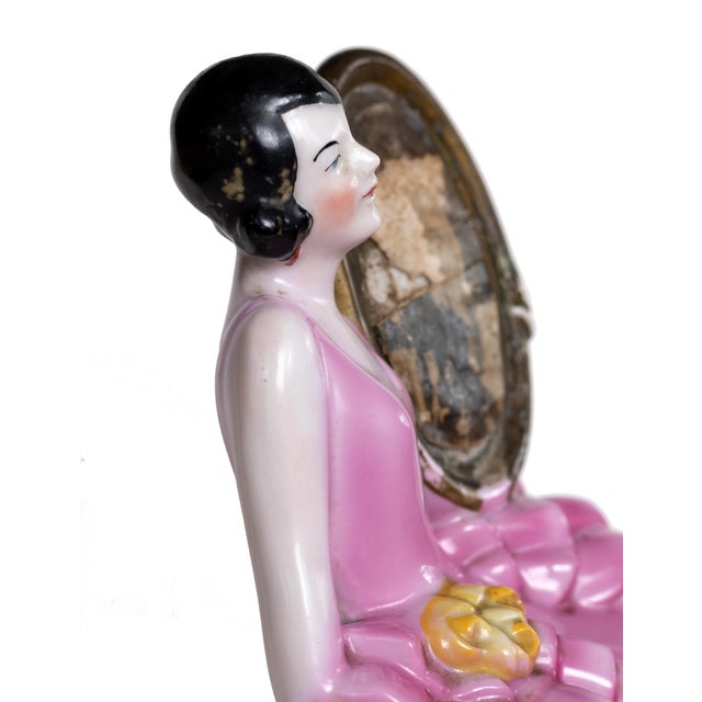 Pink Art Deco Porcelain Powder Jewelry Box with Woman, 1930s For Sale - Image 8 of 12