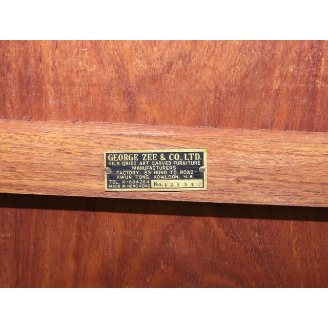 Mid 20th Century George Zee & Co. Anglo-Chinese Teak Extendable Dining Table & 8 Horseshoe Back Chairs - Set of 9 For Sale - Image 12 of 12