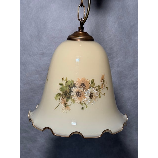Metal Vintage Floral Glass Pendant Lamp, Italy, 1970s For Sale - Image 7 of 10