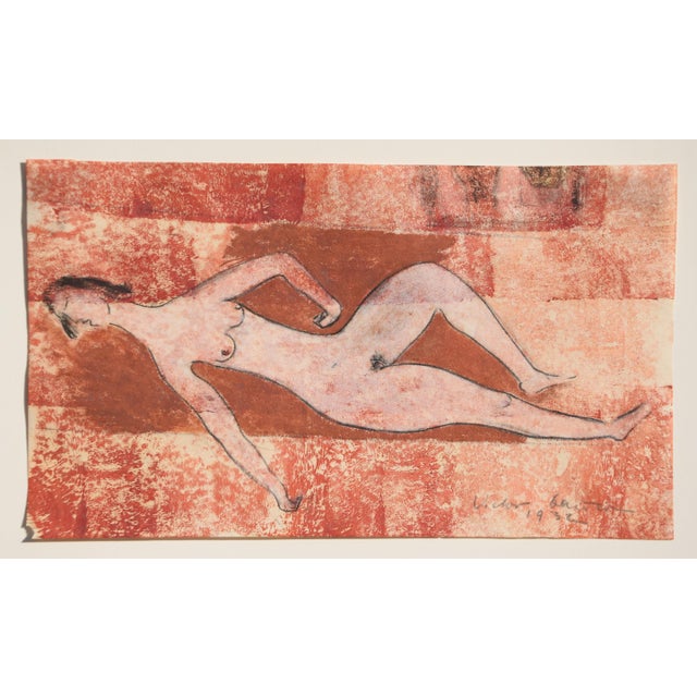 Victor Bauer, Reclining Nude, 1932, Pencil & Watercolor & Paper, Framed For Sale - Image 4 of 12