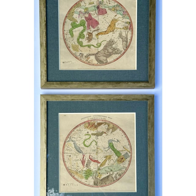 1835 Elijah Burritt Celestial Atlas Prints – Geography of the Heavens Constellation Engravings, Hand-Colored Pair, Framed For Sale - Image 6 of 7