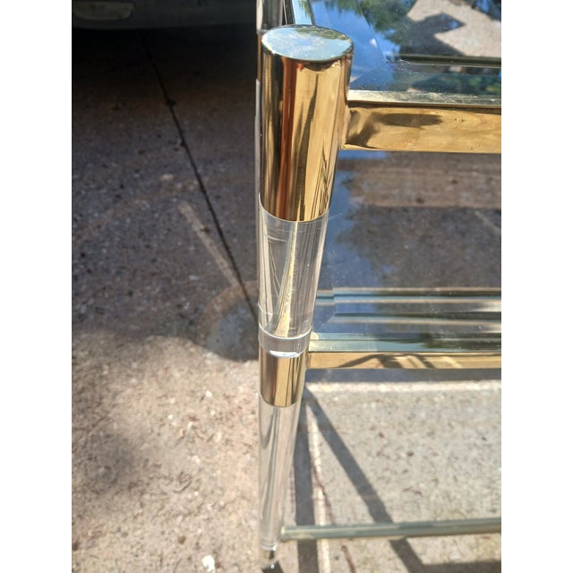 Contemporary Vintage Brass and Lucite Glass Shelving Table For Sale - Image 3 of 14