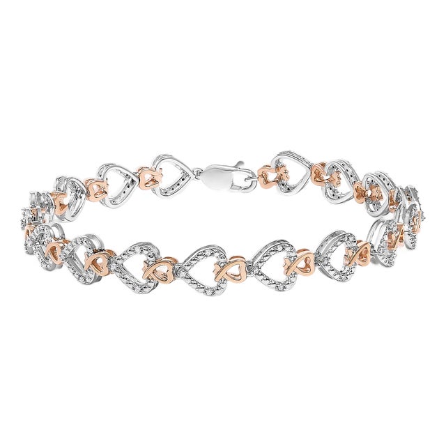 10K Rose and White Gold 1/4 Cttw Diamond Infinity Loop and Swirl Link Bracelet For Sale