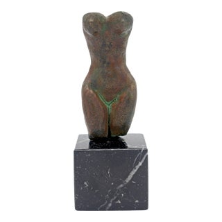 Circa 1962-1975 Unsigned Bronze Female Torso on Marble by Mary B. Cross For Sale