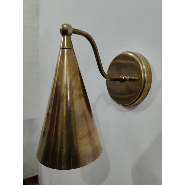 Mid-Century Modern Antique Brass Cone Wall Sconce – Handmade Vintage Wall Light For Sale - Image 3 of 4