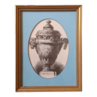 Vintage Neoclassical Urn Lithograph Framed For Sale